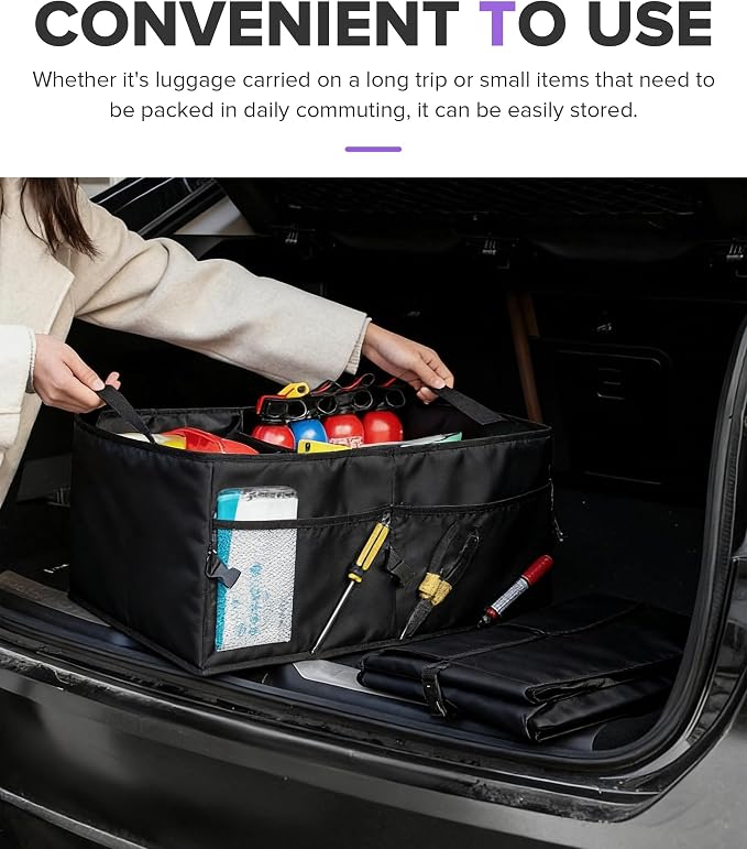 Car Trunk Organizer,Car Accessories Multi Compartment Automotive Storage Box,Waterproof Adjustable Vehicle Trunk Organizers,Suitable for Most Cars,SUV,Sedan,Trucks,Minivan (Black)