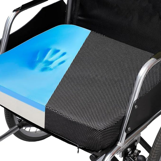 Ifoam Gel Infused Memory Foam Layer Wheelchair Cushion - Seat Cushion for Wheelchair-Office Chair, Kitchen Chair-Pressure Sore and Tailbone Pain Relief-High Dense Polyfoam Base (Black, 18×16×3 inch)