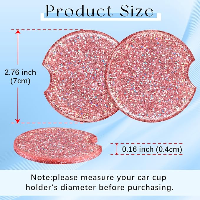 Swooflia Flower Car Cup Holder Coasters for Women - 2.75 Inch Cute Resin Clear Automotive Drink Cupholder Insert Car Accessories 2 Pack Bling Pink