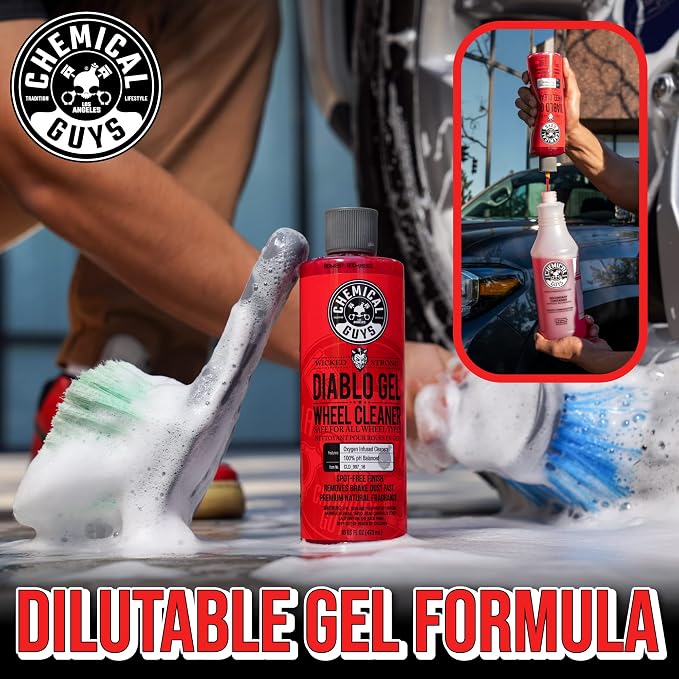 Chemical Guys, Diablo Gel Foaming Wheel & Rim Cleaner, All Finishes, 16 oz | Oxygen-infused gel clings to wheels and lifts brake dust, dirt and grime, safe on all wheel finishes