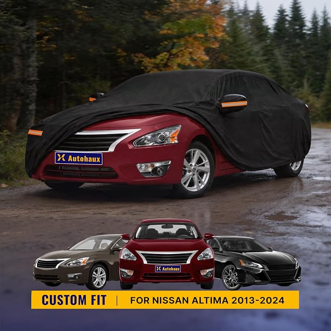 X AUTOHAUX Car Cover for Nissan Altima 2013-2024 210D-PU Outdoor Full Car Cover All Weather with Door Zipper for Waterproof Windproof Sun Rain Snow Protection
