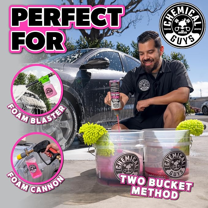 Chemical Guys, Mr. Pink Foam Party Wash & Wax, Tangerine, 16 oz, 2 Pack | High-foaming wash and wax cleans and adds gloss in cannons or buckets, safe on paint and clear coat