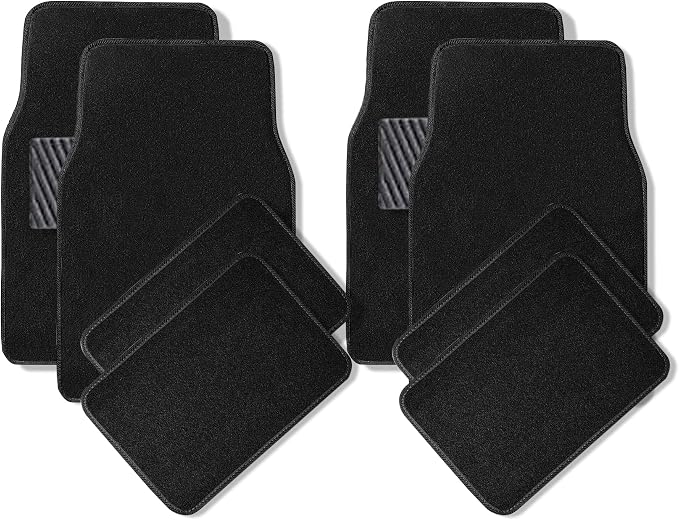 ZONETECH All Weather Carpet Vehicle Floor Mats- 4-Piece Black Plus Vinyl Heel Pad for Protection - Driver Seat, Passenger Seat and Rear Floor Mats (2 Pack)