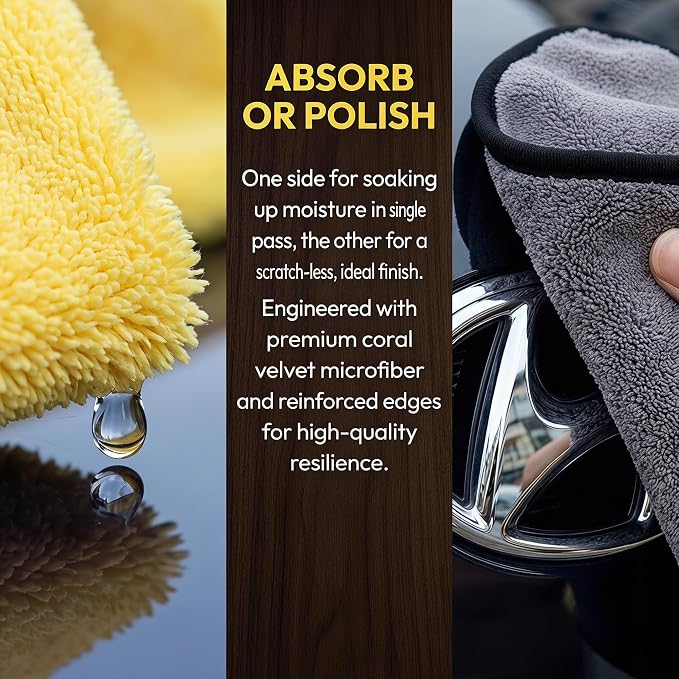 10 Pack Premium Microfiber Towels for Cars - Coral Velvet Ultra-Soft Super Absorbent Drying Towels, Lint-Free Streak-Free Car Detailing Cloth, 11.8"x15.7" Yellow/Grey