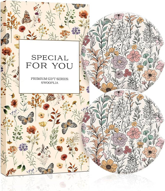 Swooflia Floral Absorbent Ceramic Car Coasters Set of 2, Cute Botanical Wildflower Cup Holder Coasters for Car, Pink Purple Floral Car Accessories for Women, Unique Gifts for Mom, Friends, Coworkers