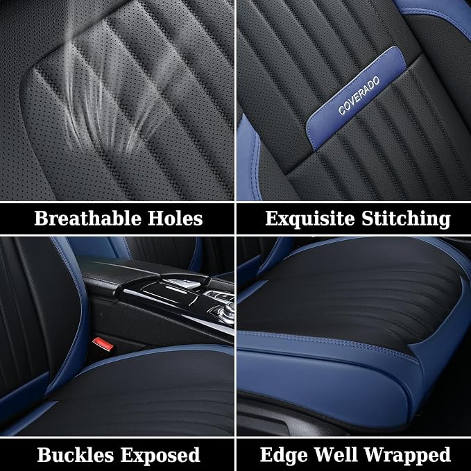 Coverado Car Seat Covers Full Set, Car Seat Protector Car Seat Cushion, Nappa Leather Seat Covers for Cars, Front and Back Seat Protectors Cushions Universal Fit for Most Cars Vehicles(Pink&Grey)
