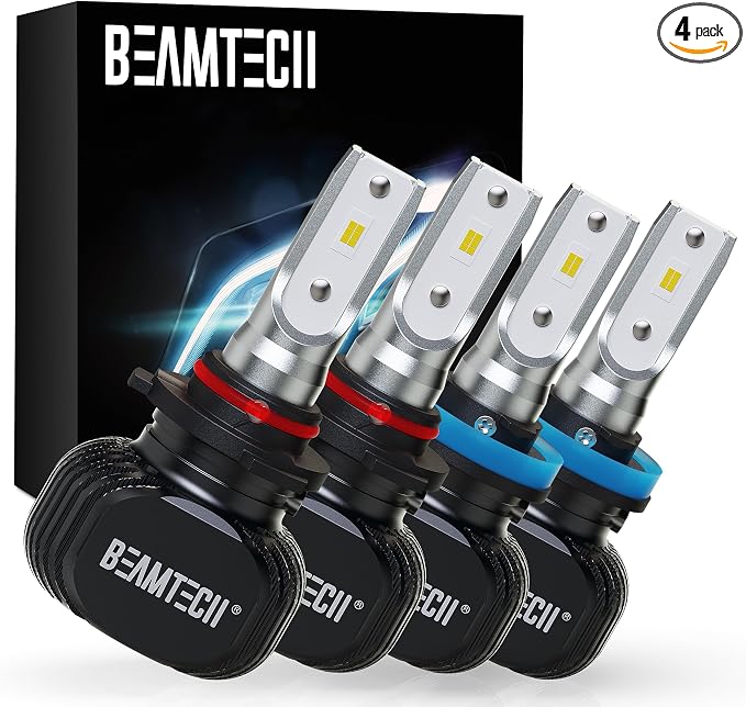 BEAMTECH Bulbs, 9005 H11 Combo Fanless 300% Brighter Fog Light, 4 Bulbs