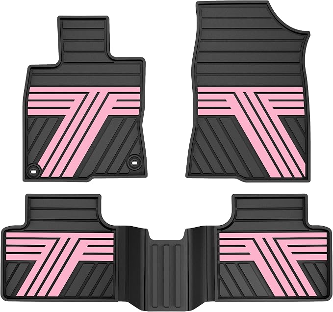 Rubber Floor Mats for Honda Civic Sedan 2016-2021 | All Weather Heavy Duty Car Mats Also Fit for Hatchback 2017-2021 & Coupe 2016-2020, 1st & 2nd Row, Black & Pink