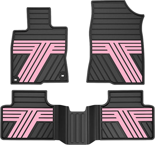 Rubber Floor Mats for Honda Civic Sedan 2016-2021 | All Weather Heavy Duty Car Mats Also Fit for Hatchback 2017-2021 & Coupe 2016-2020, 1st & 2nd Row, Black & Pink