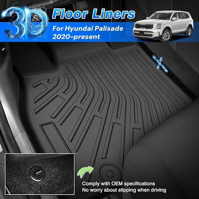 Floor Mats for Hyundai Palisade 2020-2025, Trunk Mat with Back Seat Cover for Palisade Accessories, All Weather Cargo Liner 3 Rows Full Set Carpet Protection