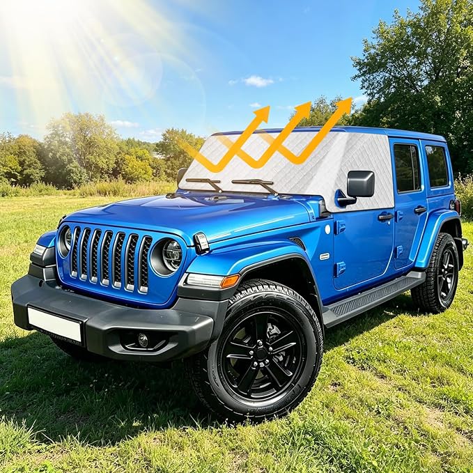 Windshield Sun Shade for 2018-2026 Jeep Wrangler JL, External 5-Layer Reflective Sunshade for 2018-2026 Jeep Wrangler JL