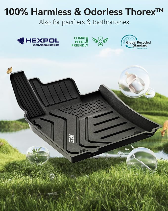 3W Floor Mats Fit Lexus ES (2019-2024 ES350/ES300h & 2025 ES300h/ES Hybrid), TPE All Weather Custom Fit Floor Liner for Lexus ES (Only Fit FWD) 1st and 2nd Row Car Mats, Black