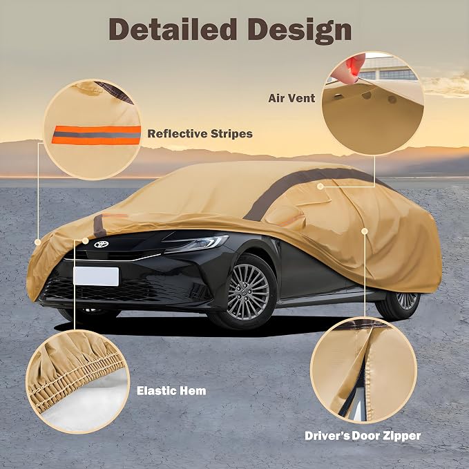 Car Cover Waterproof All Weather Compatible with Toyota Camry Sedan Solara (1996-2024), Outdoor Anti-UV Sun Rain Protection Full Exterior Cover
