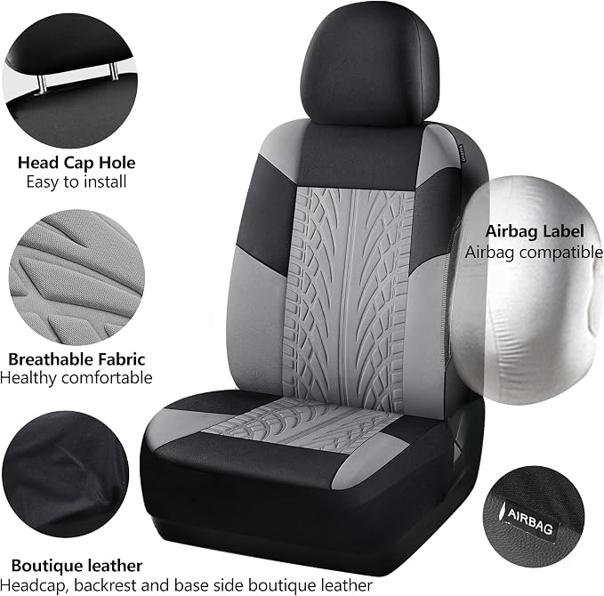 HChengkikz Front Car Seat Cover, Cloth and Washable (Black + LightGray) | Breathable, Airbag compatible, Easy to Install, Universal Fit for Most Cars, Sedans, Truck, SUVs