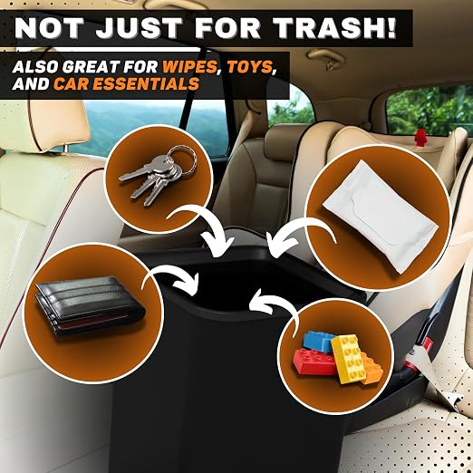 Car Trash Can, 0.8 Gallon Medium Car Garbage Bin with Stability Base Flap & Spikes for Car Humps and Flat Floors, Durable Plastic Auto Trash Container