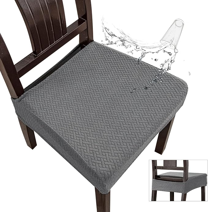 Genina Waterproof Seat Covers for Dining Room Chair Covers Waterproof Dining Chair Covers (6 PCS-Rear-gapped, Grey)