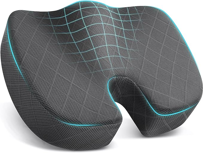 TushGuard Seat Cushion - Memory Foam Sitting Pillow for Office Chair, Car Seat, Airplane, Bleacher - Sciatica & Hip & Coccyx Pain Relief Desk Chair Cushion for Long Sitting Office Workers, Car Drivers