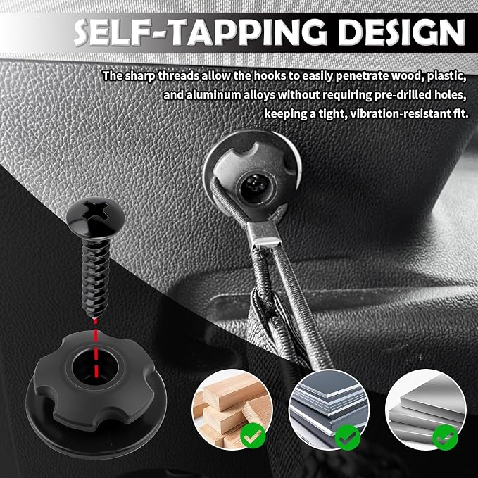 8PCS Automotive Cargo Nets Hooks,Sturdy Hook of Cargo Net for SUV with 4PCS Screw for Fixing Car Cargos Nets,Universal Car Accessories Cargos Netting Hook for Most Vehicles