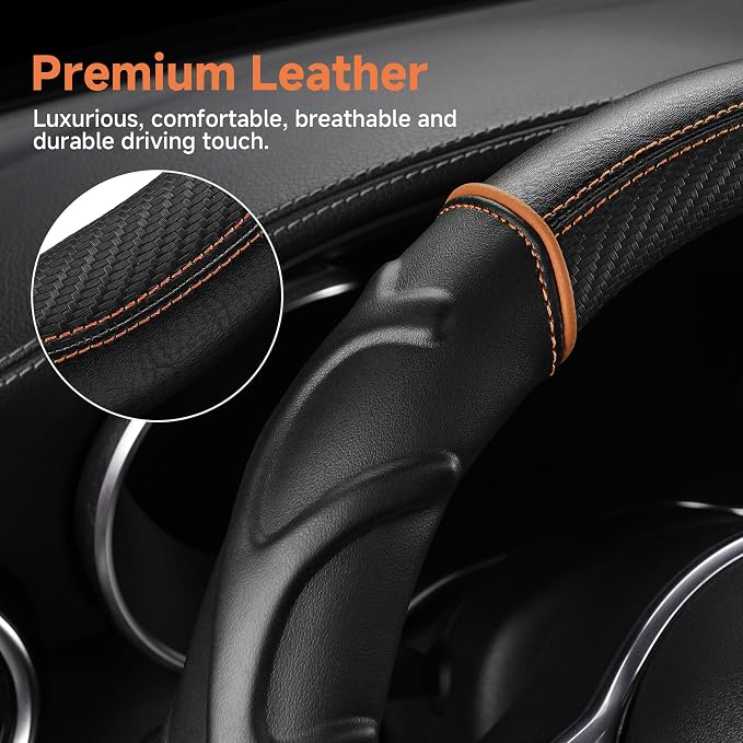 West Llama Customized Auto Car Steering Wheel Cover for Dodge RAM 1500 2500 3500, 15.5-16 inch(Black+Orange-Large Size)