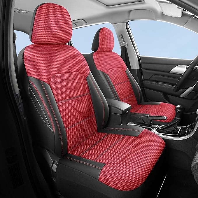 HChengkikz Front Car Seat Covers, Air Mesh, Breathable (Black + Red) | Airbag Compatible, Automotive Comfort Protection, Universal Fit for Most Cars,Trucks,SUVs
