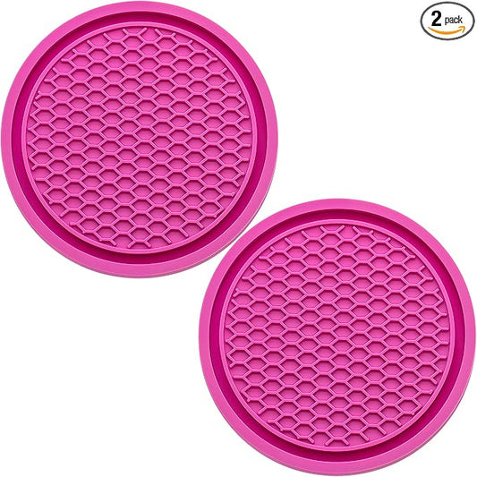 2PCS Car Cup Holder Coaster, Universal Auto Non-Slip Cup Holder Coaster, 2.75In Universal Non-Slip Recessed Car Interior Accessories (Rose Red)