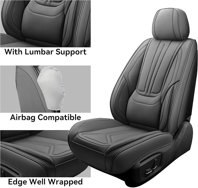 Car Seat Covers Front Seats Gray, Premium Leather Car Seat Covers, Waterproof and Breathable Seat Covers, Universal Car Seat Protector Fit for Cars, Trucks, SUVs, Pick-ups