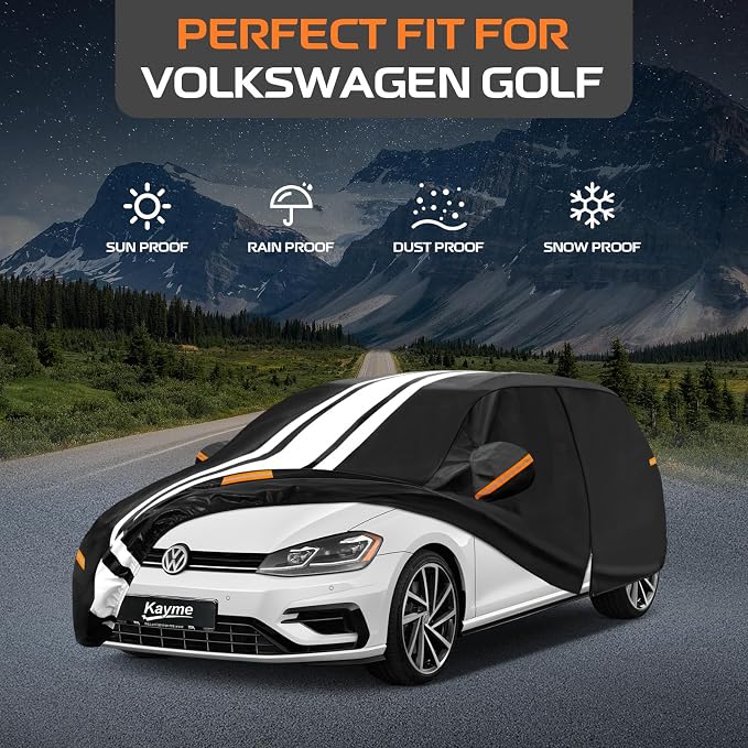 Kayme Heavy Duty Car Cover Custom Fit for Volkswagen vw Golf (2003-2026) Waterproof All Weather for Automobiles, Gift with Tape/Towel, Outdoor Full Exterior Cover Rain Snow Sun UV Protection.