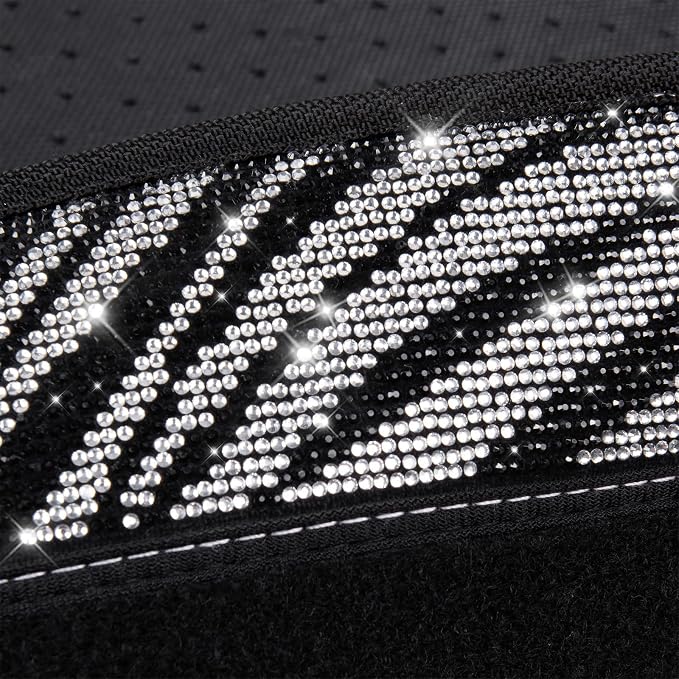 CAR PASS Bling Zebra Car Mats Rhinestones Diamond Waterproof Floor Mat Crystal Sparkly Shining Glitter Carpet Anti-Slip PVC Heel Pad, Universal Fit Automotive SUV,Sedan,4pcs Girly Women, Zebra Diamond