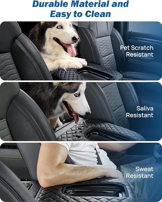 JOYTUTUS Center Console Cover Compatible with Silverado Sierra 2019-2025 2026, Leather Arm Rest Armrest Cover for Car, Middle Console Cover Lid, Car Arm Rest Covers Cushion Pad, Car Black Accessories