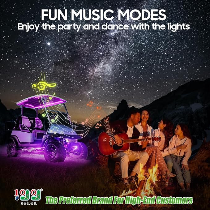 10L0L 6PCS Golf Cart Underglow LED Light Kit, Underbody RGB Strip Lights, 24-Mode Neon Accent Lighting, Music Sync, Wireless Remote, IP67 Waterproof, 12V-80V Input for EZGO Yamaha Club Car