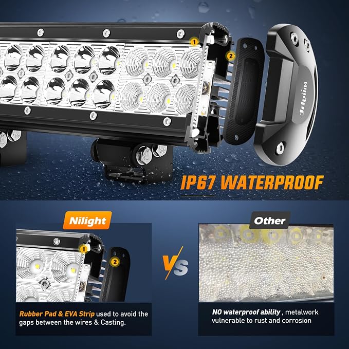 Nilight LED Light Bar with Yellow/Black Covers 2 PCS 12 Inch 72 W Spot Flood Combo Off Road Lights Super Bright Driving Fog Boat Lighting for Trucks Pickup Golf Cart SUV ATV UTV 4x4 Van Camper