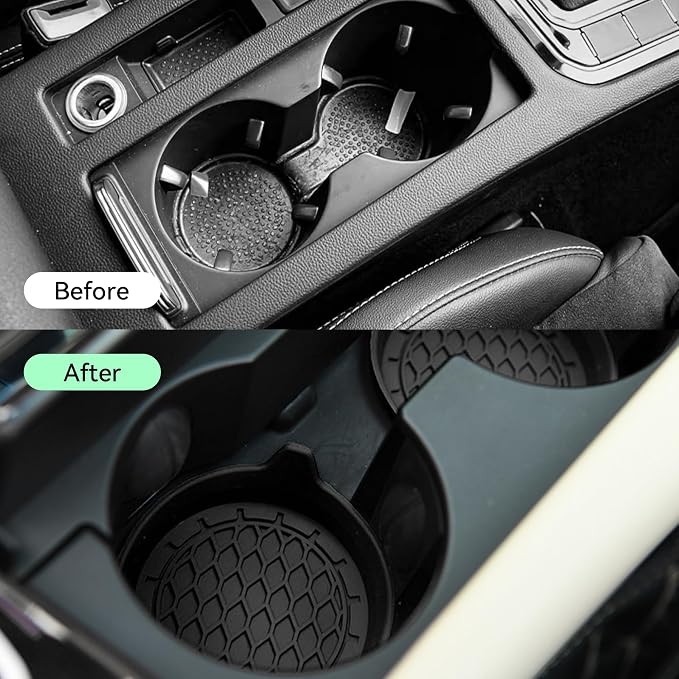 4PCS Car Cup Holder Coasters, Silicone Non-Slip Vehicle Cup Recessed Mats, Sift-Proof Automotive Interior Drink Insert Decor Accessories, Universal for SUV, Sedan, Truck (Black)