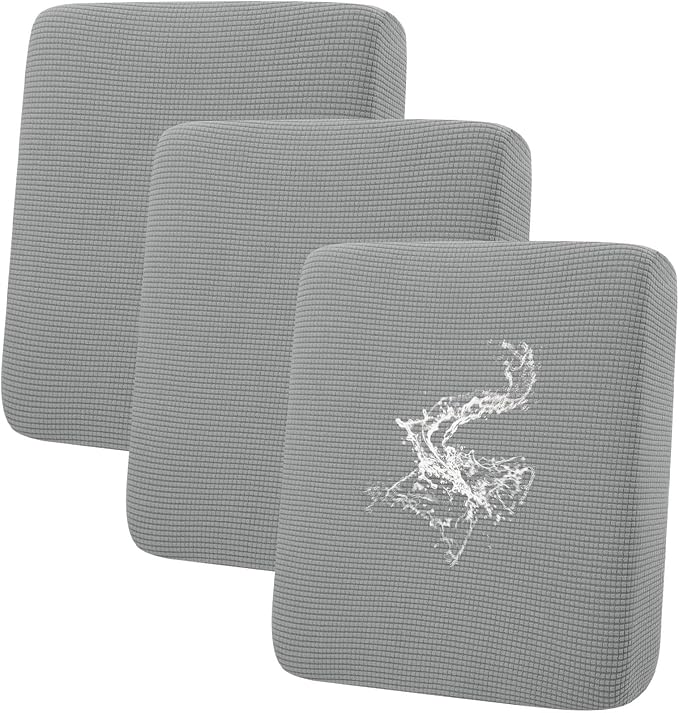 hyha Waterproof Couch Cushion Covers for Pets, Non Slip Sofa Seat Cover for Dogs Washable, Soft Thick Stretch Jacquard Fabric, Sofa Slipcovers with Elastic Bottom (3 Pieces, Light Grey)