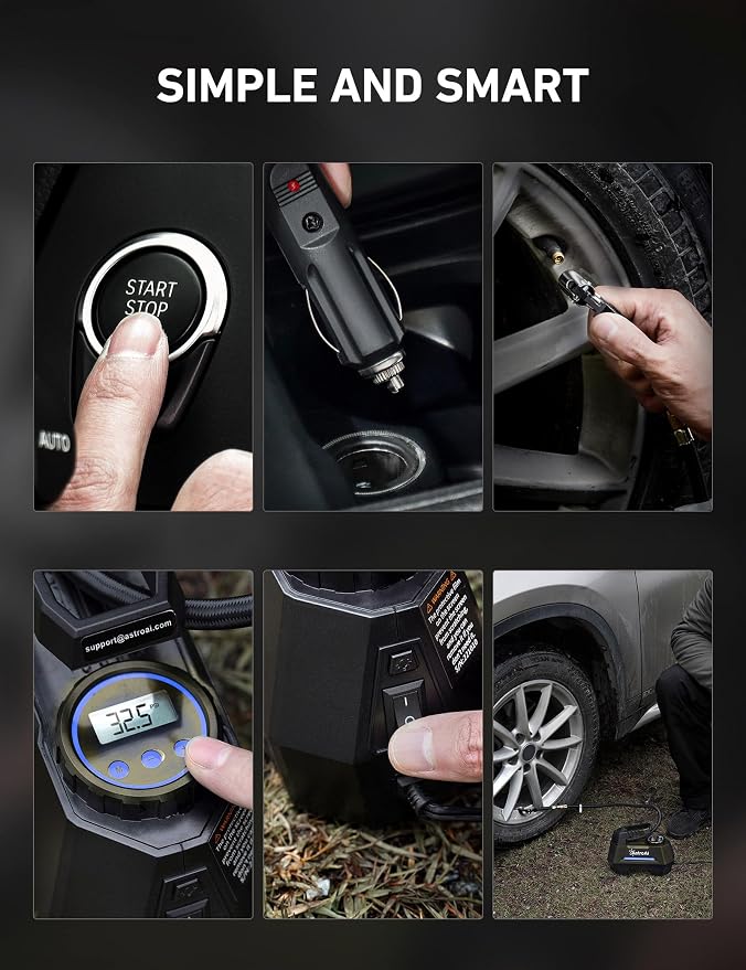 AstroAI AIRUN H Tire Inflator Portable Air Compressor,Fast Inflation Electric Air Pump for Car Tires-Car Accessories,9.8Ft Cord-12VDC-Powered Auto Shut-Off with Digital Pressure Gauge,LED Light,Blue