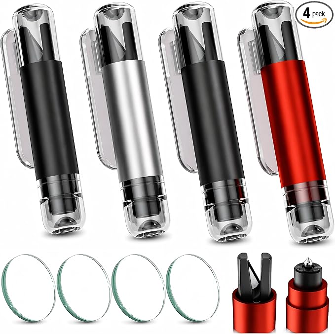 2-in-1 Window Breaker Seatbelt Cutter, Underwater Glass Breaker Window Punch with Tungsten Tip, Safety Kit Emergency Escape Tool with Test Glasses for Vehicle Accidents (Red & Black & Grey)