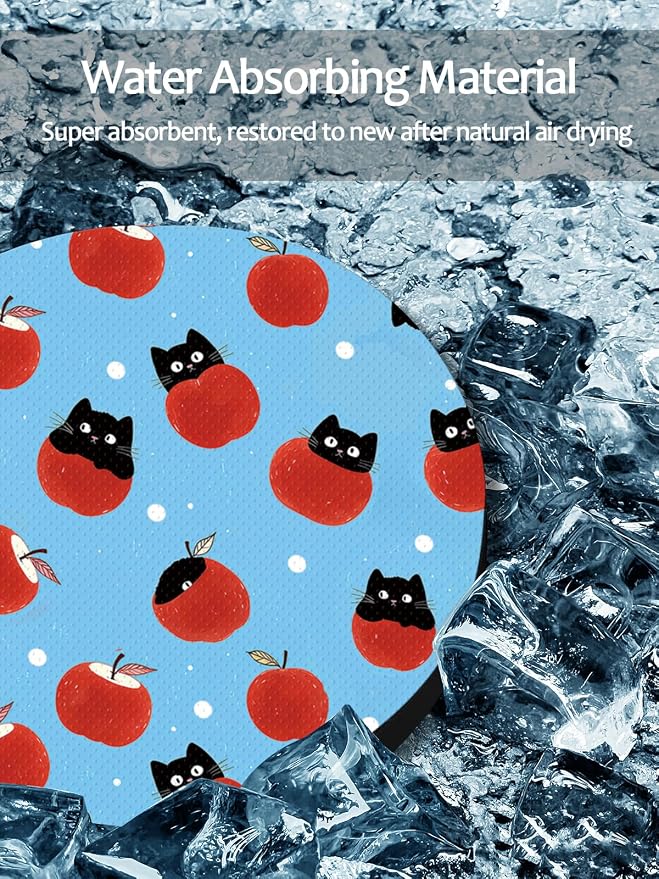WOCOCN Cute Cup Holder Coasters for Your Car with Fingertip Grip, Auto Accessories for Women & Men,Pack of 2 (Black Cat and Apple)