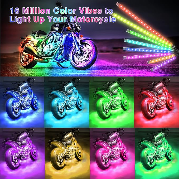 24PCS Motorcycle RGB LED Lights Kit with Brake Turn Signal, Motorcycle Underglow Lights with APP/RF Remote, Multicolor Dual Zone Neon Accent Waterproof 12V for Touring, Trike & Custom Show Motorcycle