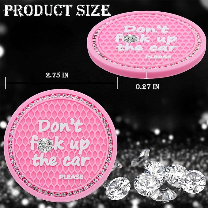 2PCS Bling Crystal Rhinestone Cup Holder Coaster – 2.75 Inch Anti-Slip Auto Insert Cup Coaster – Sparkling Interior Decor Accessories for Cars & Vehicles (Pink & White)