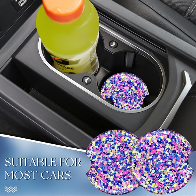 Swooflia Flower Car Cup Holder Coasters for Women - 2.75 Inch Cute Resin Clear Automotive Drink Cupholder Insert Car Accessories 2 Pack Bling Color
