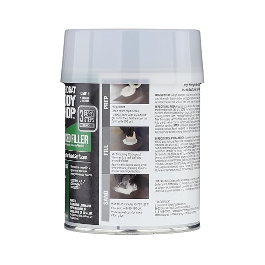 Evercoat Body Shop 105013 Metal Reinforced Filler for Repairing Rust and Holes in Aluminum & Galvanized Steel, Corrosion Resistance & Longevity, Easy Mix Hardener Included 13 Fl Oz.