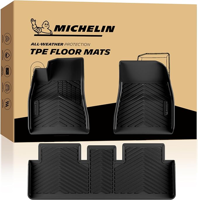 Michelin Vehicle Mats, Premier Series All-Weather TPE Custom Fit Liner for 2024-2027 Tesla Model 3 Floor Mats (3 Piece)