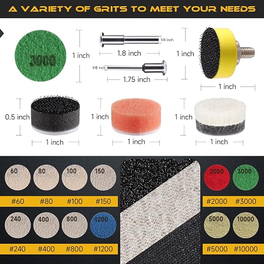 317 PCS 1 Inch Wet Dry Sanding Discs 60-10000 Grit Hook and Loop Sandpaper | Rotary Tool Accessories with 1/8" 1/4" Shank, Backing Pad, Polishing Pads, Foam Pads for Auto Metal Glass Resin Wood Jewelry