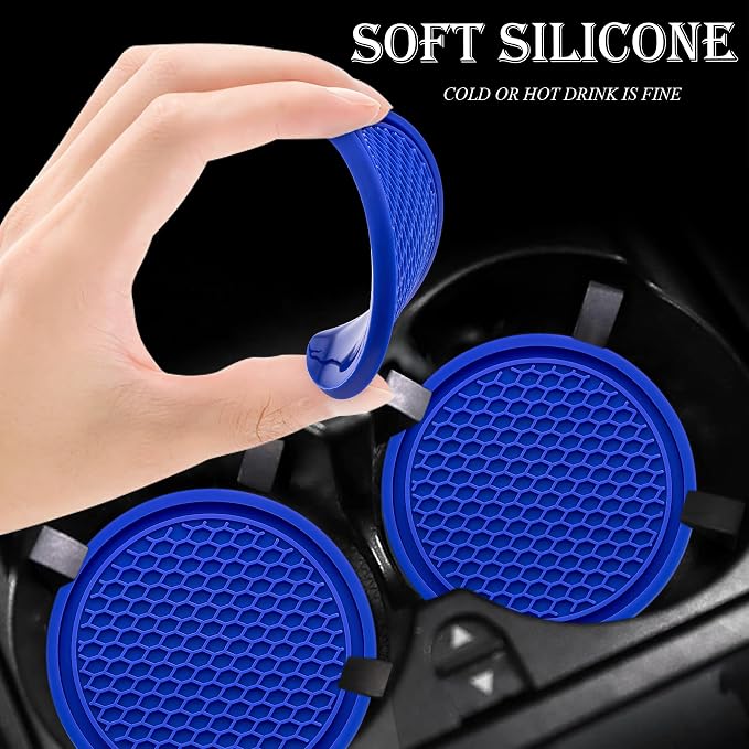 2PCS Car Cup Holder Coaster, Universal Auto Non-Slip Cup Holder Coaster, 2.75In Universal Non-Slip Recessed Car Interior Accessories (Deep Blue)