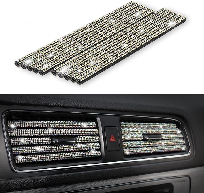 LivTee Bling Car Air Vent Outlet Moulding Trim, 10PCS Car Air Conditioner Decoration Strip, Bling Rhinestone Diamond Car Interior Accessories for Women and Teens, Colorful