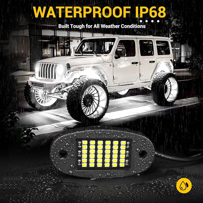 Hovano 8 Pods White Rock Light Kit with Wired Switch - 6500K Pure White LED Underglow, IP68 Waterproof, Super Bright 36 LEDs for Trailer Off Road SUV UTV ATV RZR Car