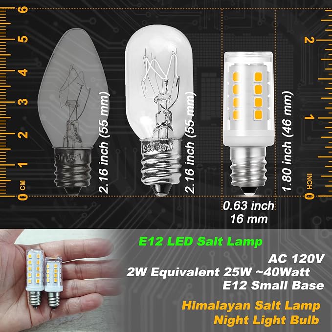 E12 LED Night Light Bulb 25W-40W Replace AC120V 2W 2700K Warm White, 4 Pack | C7 Candelabra Base, 300lm, for Himalayan Salt Lamp Dryer Refrigerators Decoration Christmas Lighting Bulb, Non-dimmable