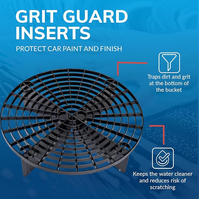Grit Guard 5 Gallon Washing System | Includes 5 Gallon Bucket, Grit Guard, Bucket Dolly, and Gamma Seal Lid | for Car Wash and Detailing | Black - Made in the USA