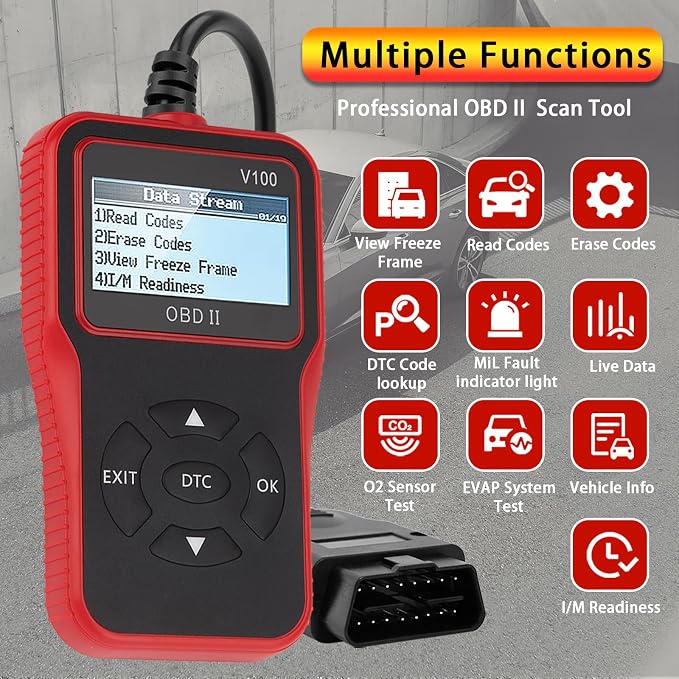 V100 OBD2 Diagnostic Diagnostic Tool Tool, Code Reader, Engine Light Diagnostic Tool, Battery Voltage Tester, for OBD2 Cars & Trucks Since 1996