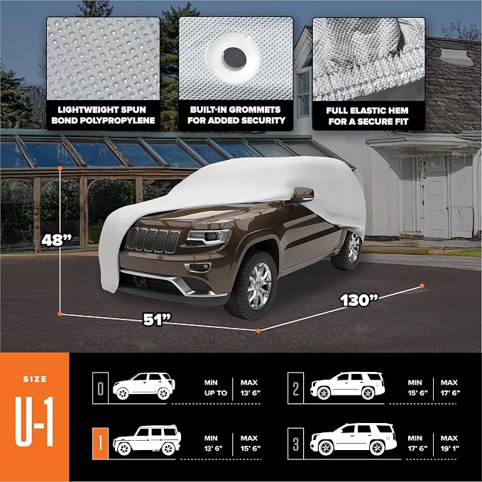 Budge Lite SUV Car Cover, Single-Layer Breathable Indoor Dust Proof Protection, Lightweight Non-Abrasive Fabric, Fits SUVs up to 186" L x 59" W x 60" H, Gray