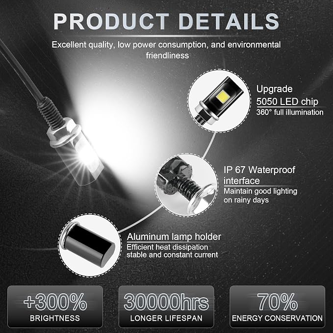 LivTee Super Bright License Plate Light, 12V License Tag Screw Bolt Accessories, Waterproof Black Aluminium Light Holder, Legal for Car Motorcycle Truck RV ATV Bike, Xenon White(2PCS)